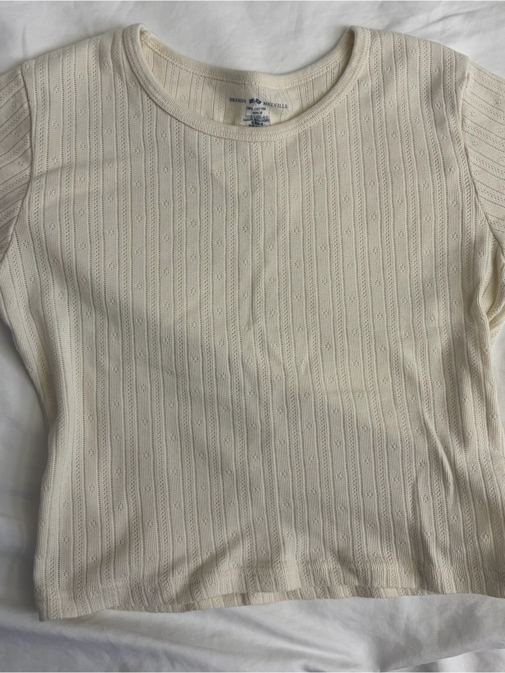 Brandy Melville Cream Pointelle Short Sleeve Tee